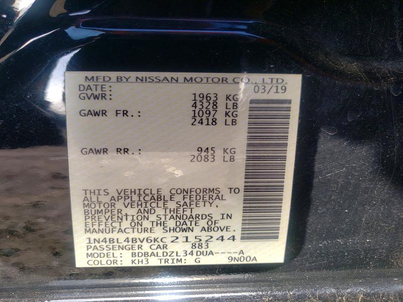 53043376 :رقم المزاد ، 1N4BL4BV6KC215244 vin ، 2019 Nissan Altima مزاد بيع