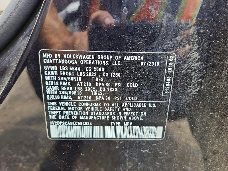 Продаж на аукціоні авто 2019 Volkswagen Atlas, vin: 1V2DP2CA8KC592034, номер лоту: 54212816