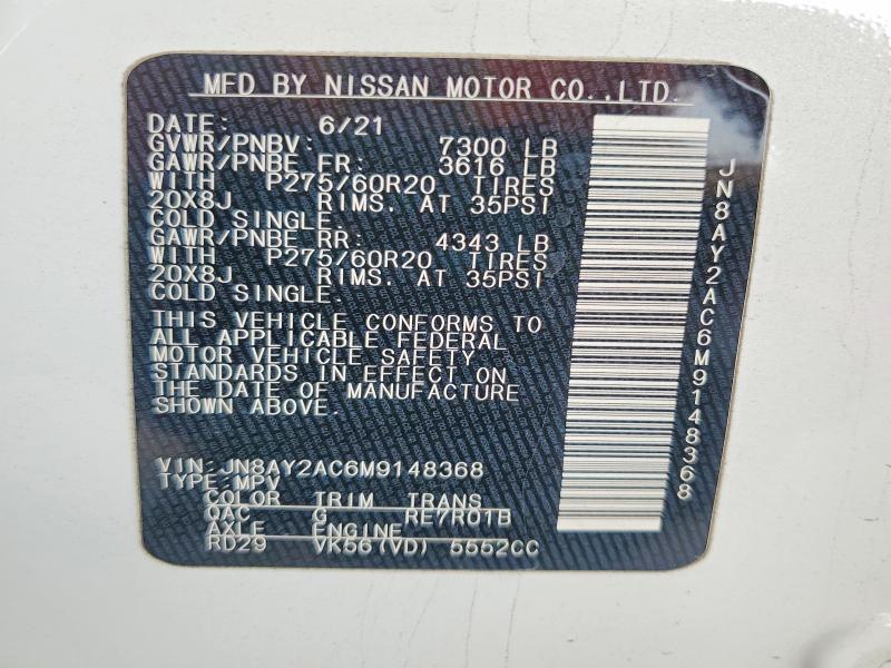 Продаж на аукціоні авто 2021 Nissan Armada, vin: JN8AY2AC6M9148368, номер лоту: 53240866