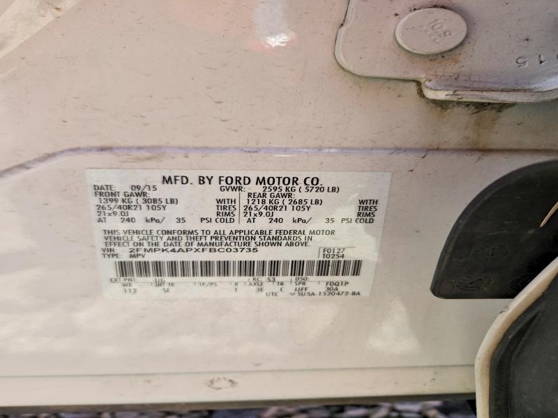 Продаж на аукціоні авто 2015 Ford Edge, vin: 2FMPK4APXFBC03735, номер лоту: 52705176