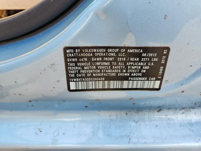 Продаж на аукціоні авто 2013 Volkswagen Passat, vin: 1VWBH7A32DC000439, номер лоту: 54964776