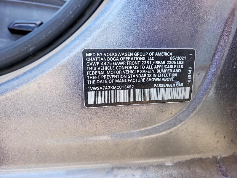 2021 Volkswagen Passat მანქანა იყიდება აუქციონზე, vin: 1VWSA7A3XMC013492, აუქციონის ნომერი: 55203716