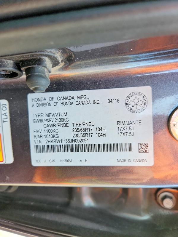 2018 Honda Cr-v მანქანა იყიდება აუქციონზე, vin: 2HKRW1H36JH002091, აუქციონის ნომერი: 50110576