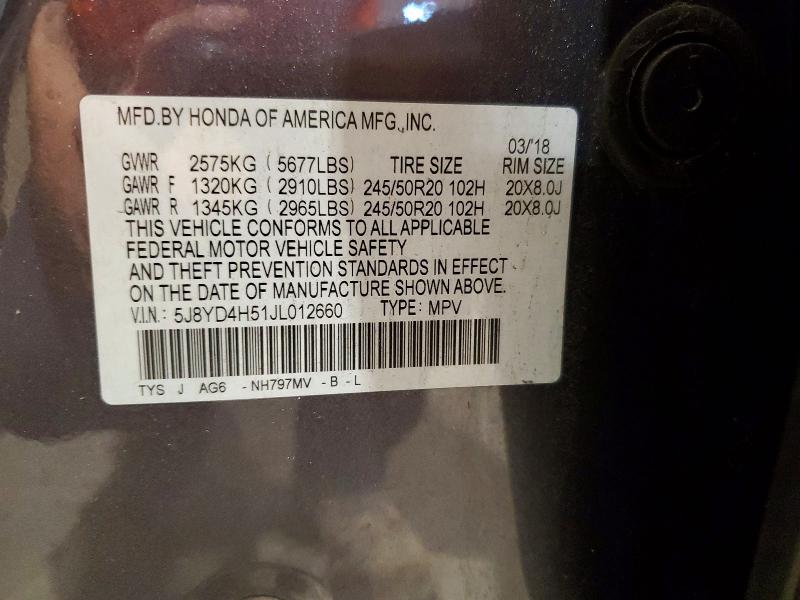 Aukcja sprzedaży 2018 Acura Mdx, vin: 5J8YD4H51JL012660, numer aukcji: 53263906