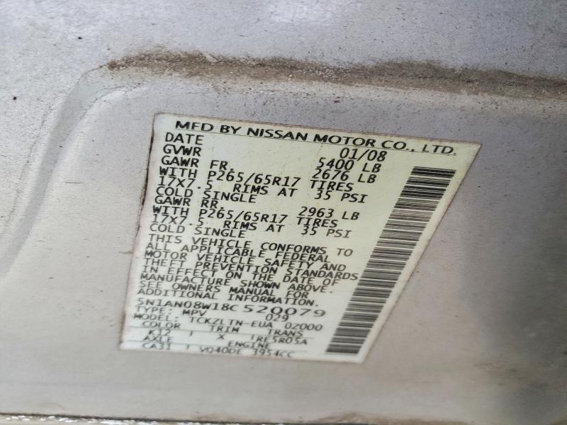 52821026 :رقم المزاد ، 5N1AN08W18C520079 vin ، 2008 Nissan Xterra مزاد بيع