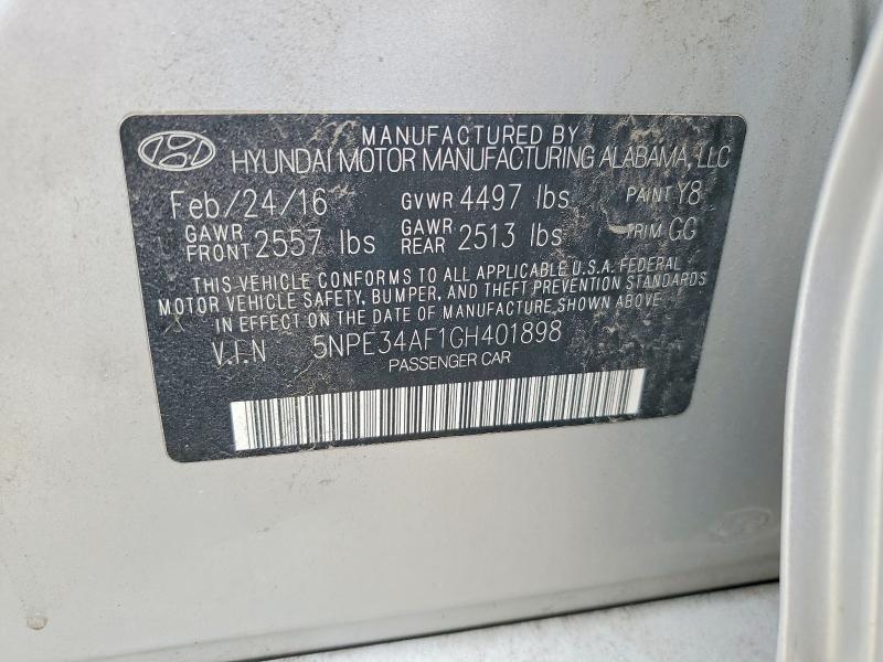 2016 Hyundai Sonata მანქანა იყიდება აუქციონზე, vin: 5NPE34AF1GH401898, აუქციონის ნომერი: 52739596