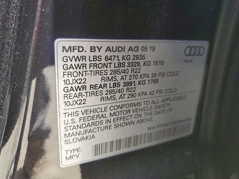 Aukcja sprzedaży 2019 Audi Q8, vin: WA1FVAF1XKD042392, numer aukcji: 52999096