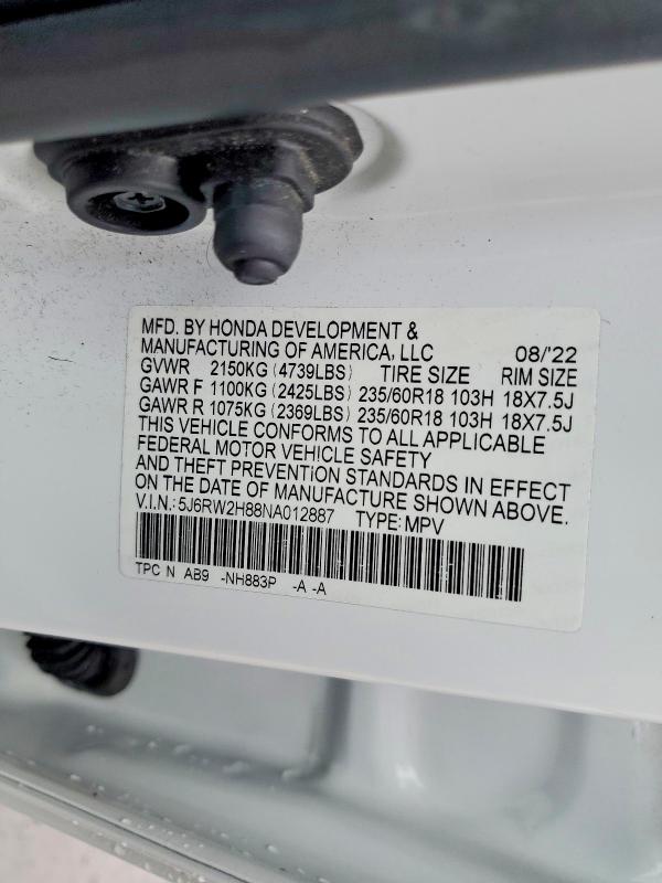 Продаж на аукціоні авто 2022 Honda Cr-v, vin: 5J6RW2H88NA012887, номер лоту: 53796446