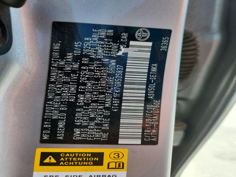 2016 Toyota Camry მანქანა იყიდება აუქციონზე, vin: 4T4BF1FK7GR535837, აუქციონის ნომერი: 54786976