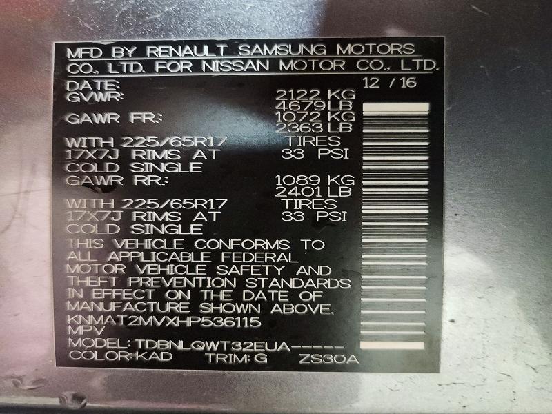 Aukcja sprzedaży 2017 Nissan Rogue, vin: KNMAT2MVXHP536115, numer aukcji: 53689036