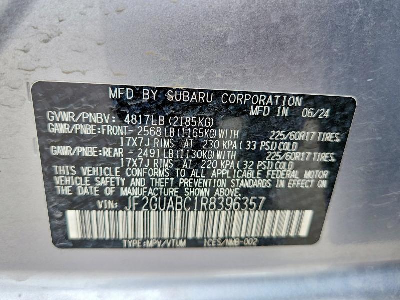 Aukcja sprzedaży 2024 Subaru Crosstrek, vin: JF2GUABC1R8396357, numer aukcji: 54301826