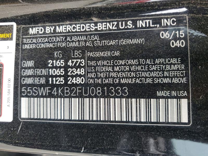 2015 Mercedes-benz C მანქანა იყიდება აუქციონზე, vin: 55SWF4KB2FU081333, აუქციონის ნომერი: 50751106