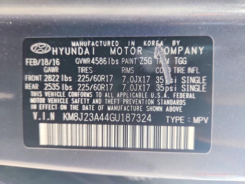 2016 Hyundai 4dr მანქანა იყიდება აუქციონზე, vin: KM8J23A44GU187324, აუქციონის ნომერი: 55097186