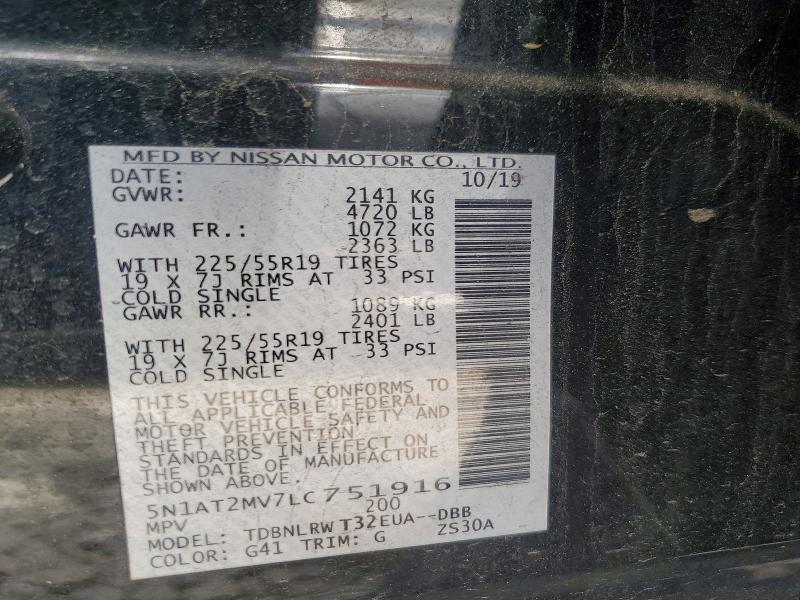 Продаж на аукціоні авто 2020 Nissan Rogue, vin: 5N1AT2MV7LC751916, номер лоту: 54652236