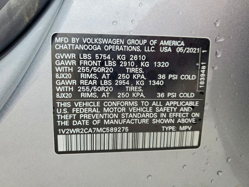Продажа на аукционе авто 2021 Volkswagen Atlas, vin: 1V2WR2CA7MC589275, номер лота: 52512996