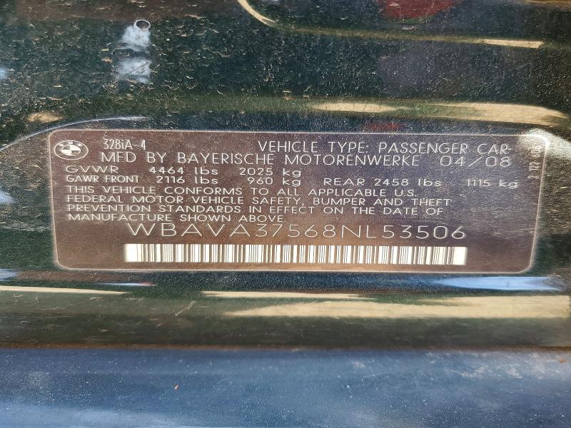 54261646 :رقم المزاد ، WBAVA37568NL53506 vin ، 2008 Bmw 328 مزاد بيع