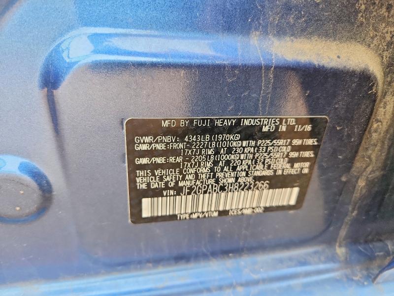 2017 Subaru Crosstrek მანქანა იყიდება აუქციონზე, vin: JF2GPABC3H8223266, აუქციონის ნომერი: 54535386
