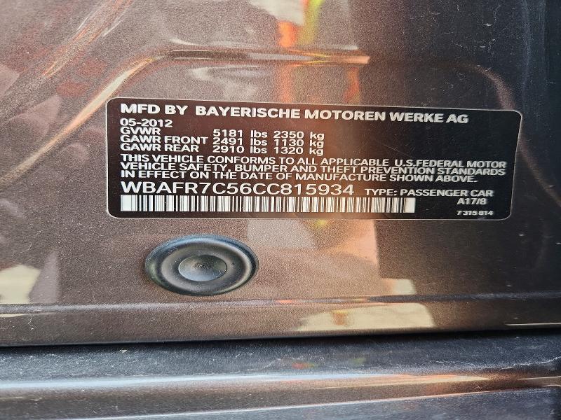 55515796 :رقم المزاد ، WBAFR7C56CC815934 vin ، 2012 Bmw 535 مزاد بيع