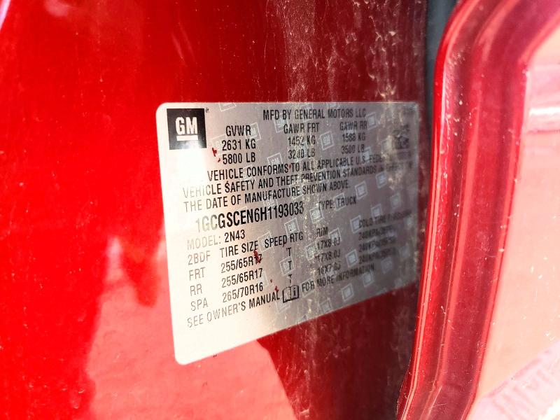 2017 Chevrolet Colorado მანქანა იყიდება აუქციონზე, vin: 1GCGSCEN6H1193033, აუქციონის ნომერი: 52782026