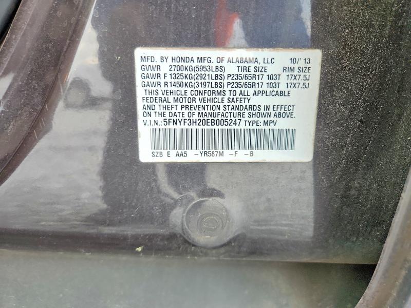 2014 Honda Pilot მანქანა იყიდება აუქციონზე, vin: 5FNYF3H20EB005247, აუქციონის ნომერი: 53534046