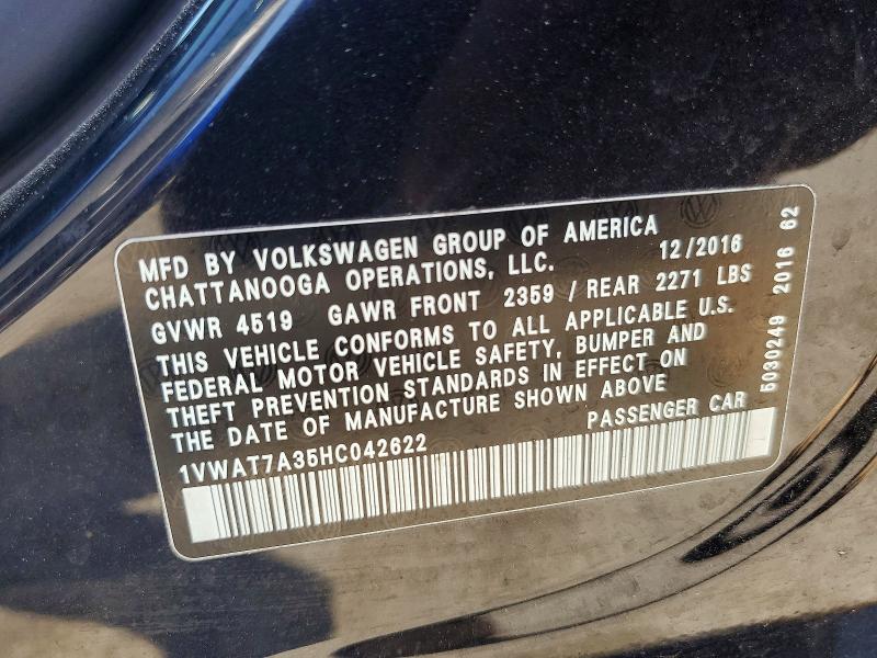 53930756 :رقم المزاد ، 1VWAT7A35HC042622 vin ، 2017 Volkswagen Passat مزاد بيع