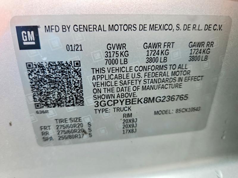 Aukcja sprzedaży 2021 Chevrolet Silverado, vin: 3GCPYBEK8MG236765, numer aukcji: 53666996