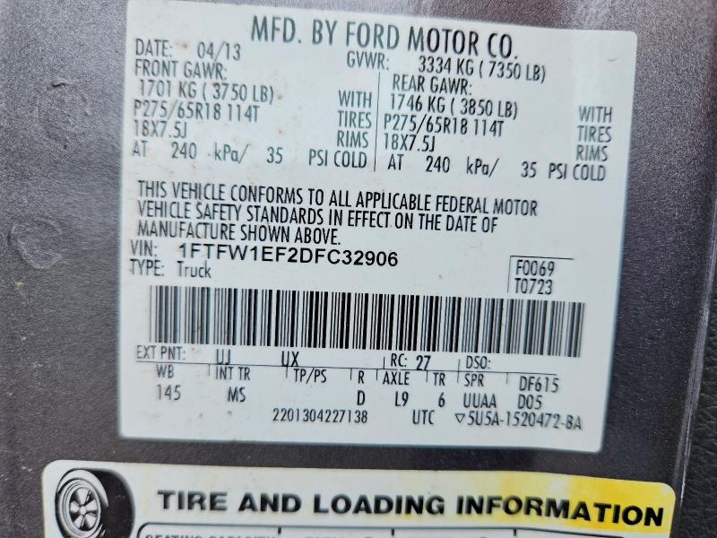 54095496 :رقم المزاد ، 1FTFW1EF2DFC32906 vin ، 2013 Ford F150 مزاد بيع