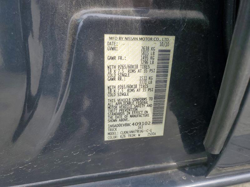 2011 Nissan Frontier მანქანა იყიდება აუქციონზე, vin: 1N6AD0EV8BC409102, აუქციონის ნომერი: 52412746