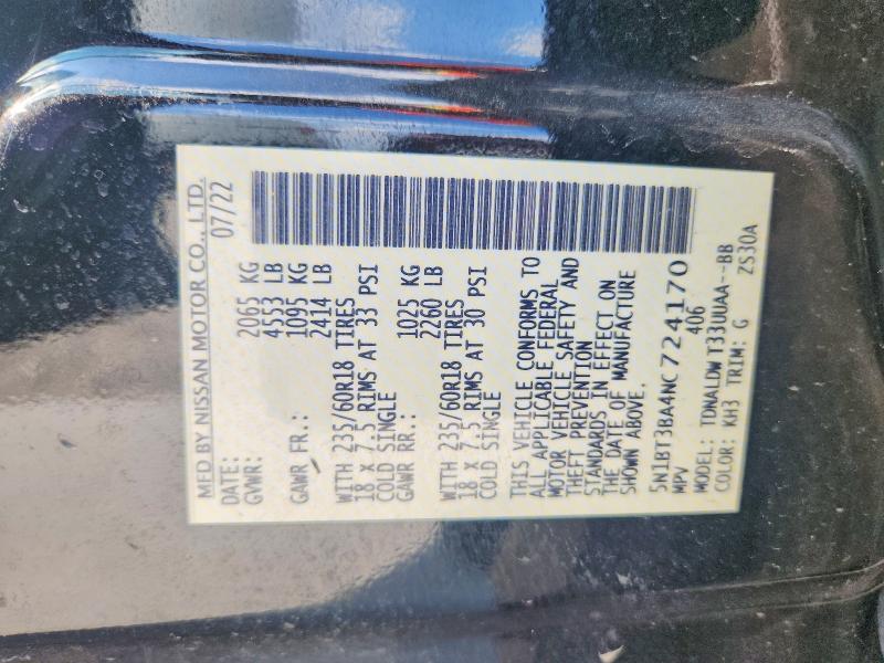 54324396 :رقم المزاد ، 5N1BT3BA4NC724170 vin ، 2022 Nissan Rogue مزاد بيع