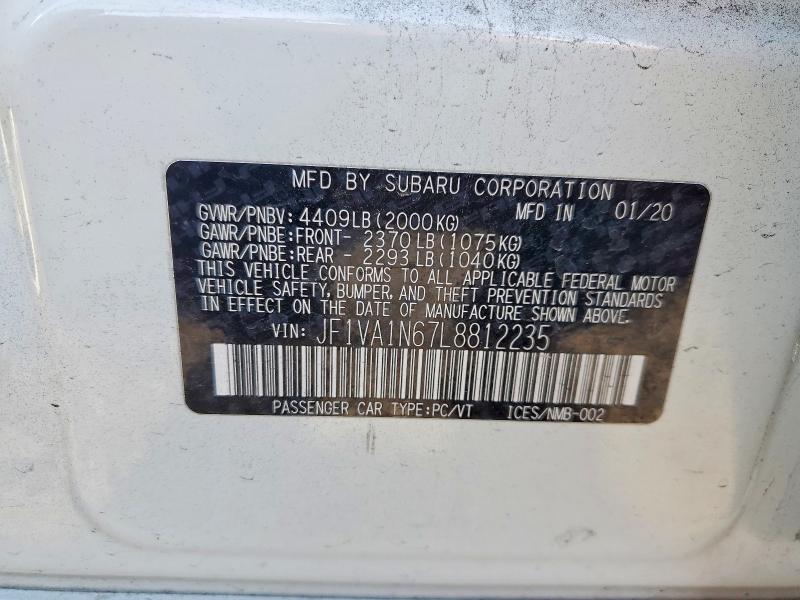 2020 Subaru Wrx მანქანა იყიდება აუქციონზე, vin: JF1VA1N67L8812235, აუქციონის ნომერი: 53923596