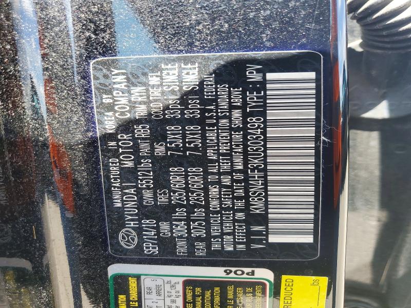 2019 Hyundai Santa Fe Xl მანქანა იყიდება აუქციონზე, vin: KM8SN4HF3KU303498, აუქციონის ნომერი: 55048576