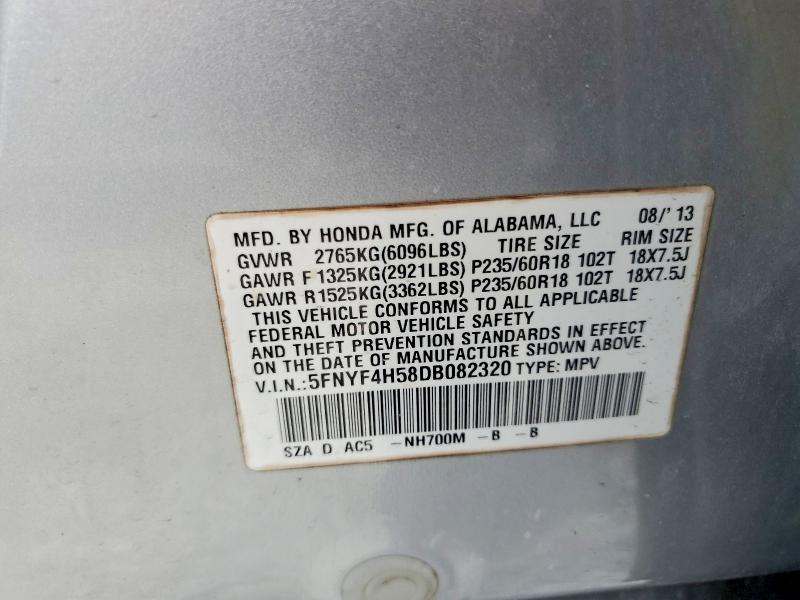 53917976 :رقم المزاد ، 5FNYF4H58DB082320 vin ، 2013 Honda Pilot مزاد بيع