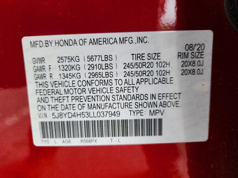 2020 Acura Mdx მანქანა იყიდება აუქციონზე, vin: 5J8YD4H53LL037949, აუქციონის ნომერი: 54194026