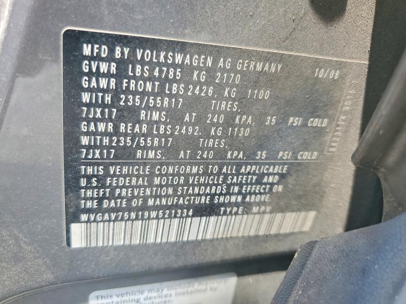 54294716 :رقم المزاد ، WVGAV75N19W521334 vin ، 2009 Volkswagen Tiguan مزاد بيع