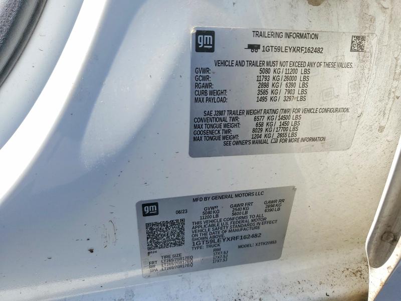 Aukcja sprzedaży 2024 Gmc Sierra, vin: 1GT59LEYXRF162482, numer aukcji: 54598026