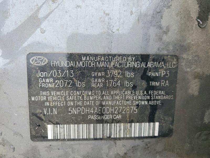 Продаж на аукціоні авто 2013 Hyundai Elantra, vin: 5NPDH4AE0DH272875, номер лоту: 52090296