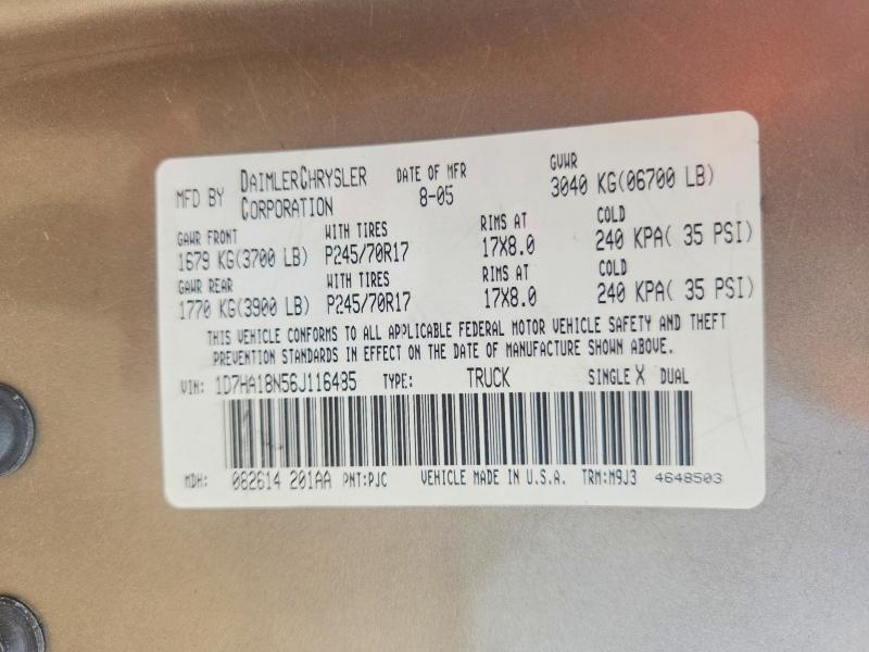 Aukcja sprzedaży 2006 Dodge Ram 1500, vin: 1D7HA18N56J116485, numer aukcji: 54661896