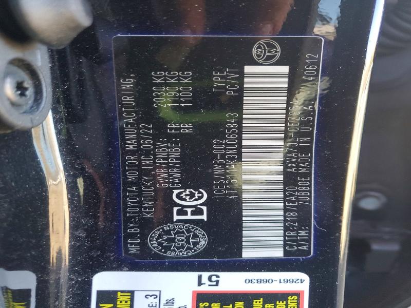 2022 Toyota Camry მანქანა იყიდება აუქციონზე, vin: 4T1G11AK3NU065843, აუქციონის ნომერი: 51324966