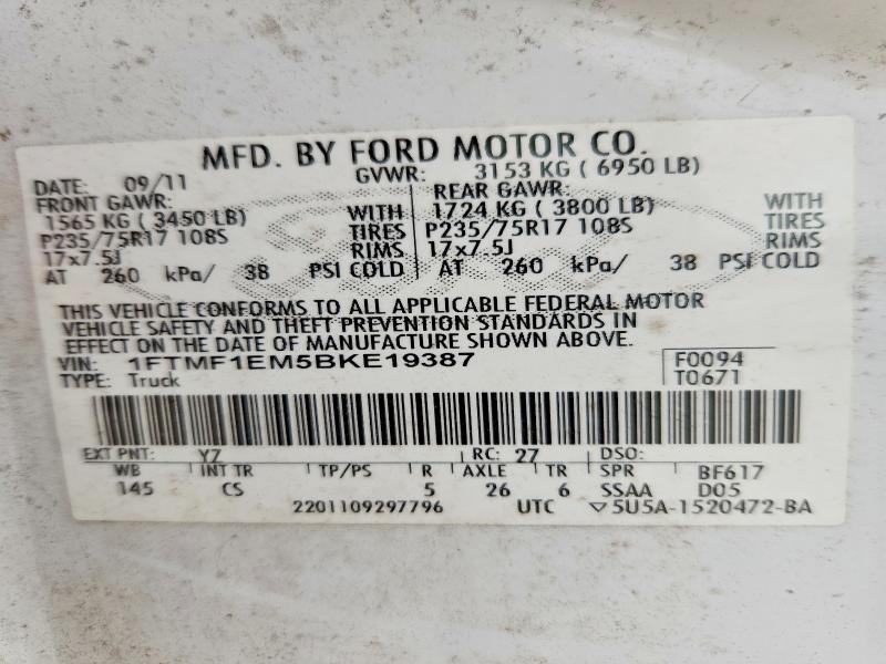 Продаж на аукціоні авто 2011 Ford F150, vin: 1FTMF1EM5BKE19387, номер лоту: 53026756
