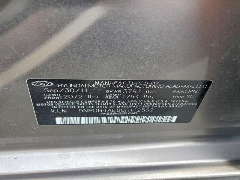 53606306 :رقم المزاد ، 5NPDH4AE8CH112502 vin ، 2012 Hyundai Elantra مزاد بيع