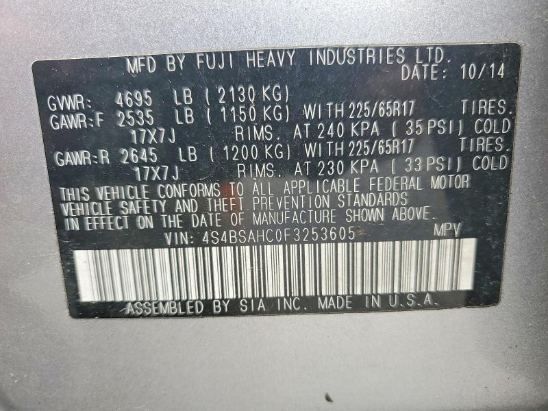 Aukcja sprzedaży 2015 Subaru Outback, vin: 4S4BSAHC0F3253605, numer aukcji: 54460976