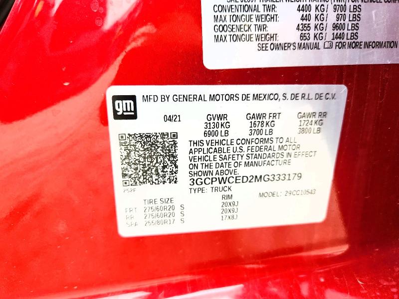 2021 Chevrolet Silverado მანქანა იყიდება აუქციონზე, vin: 3GCPWCED2MG333179, აუქციონის ნომერი: 52035026