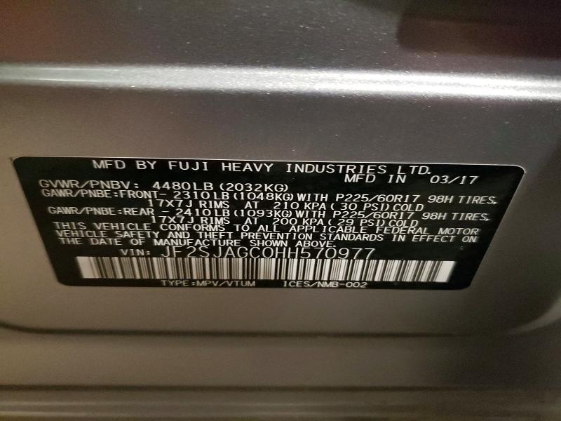 Продажа на аукционе авто 2017 Subaru Forester, vin: JF2SJAGC0HH570977, номер лота: 52006356