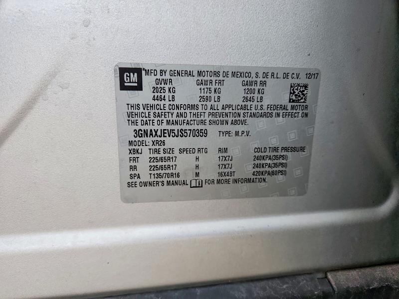 52347506 :رقم المزاد ، 3GNAXJEV5JS570359 vin ، 2018 Chevrolet Equinox مزاد بيع