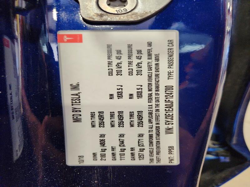 55155356 :رقم المزاد ، 5YJ3E1EA0JF124780 vin ، 2018 Tesla Model 3 مزاد بيع