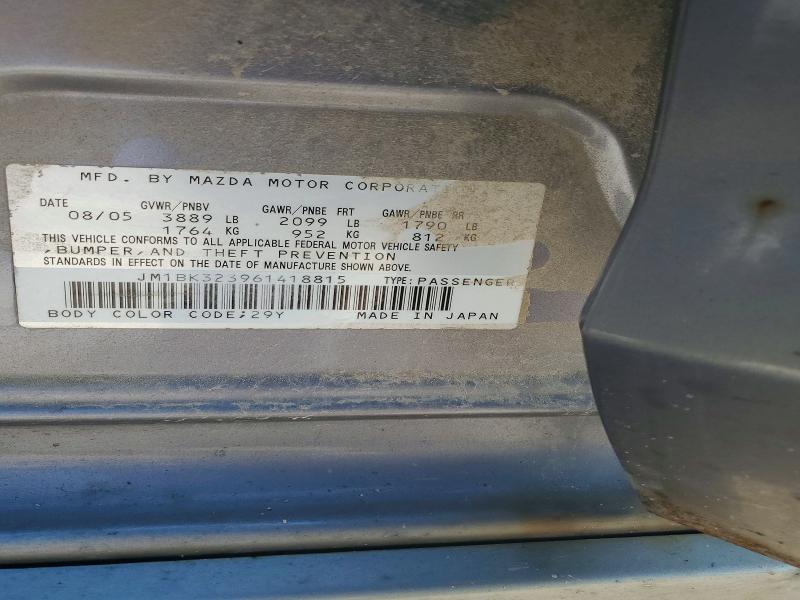 Продажа на аукционе авто 2006 Mazda 3, vin: JM1BK323961418815, номер лота: 55181316