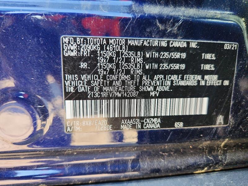 52139666 :رقم المزاد ، 2T3C1RFV7MW142087 vin ، 2021 Toyota Rav4 مزاد بيع