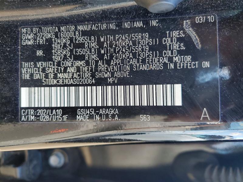 Aukcja sprzedaży 2010 Toyota Highlander, vin: 5TDDK3EH0AS020064, numer aukcji: 53362836