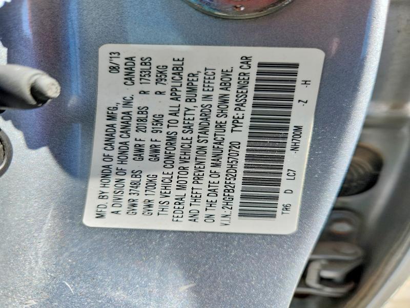 2013 Honda Civic მანქანა იყიდება აუქციონზე, vin: 2HGFB2F52DH570720, აუქციონის ნომერი: 54553136