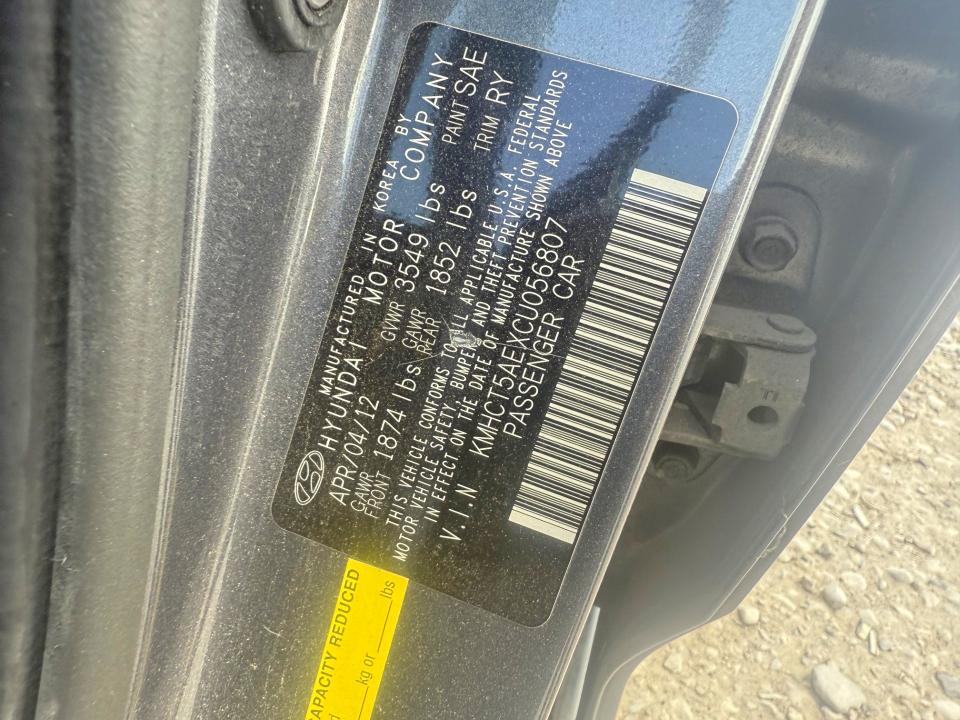 2012 Hyundai Accent მანქანა იყიდება აუქციონზე, vin: KMHCT5AEXCU056807, აუქციონის ნომერი: 55461686